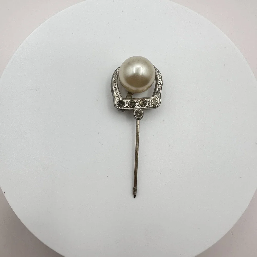 Vintage‎ Y2K Silver Tone Faux Pearl Hair Stick Pin Rhinestone Unisex Jewelry